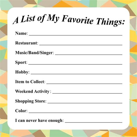 favorite  template printable favorite  list