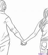 Draw People Holding Hands Drawing Boy Girl Couple Drawings Easy Partner Coloring Boyfriend Cartoon Step Couples Kids Sketch Anime Hand sketch template