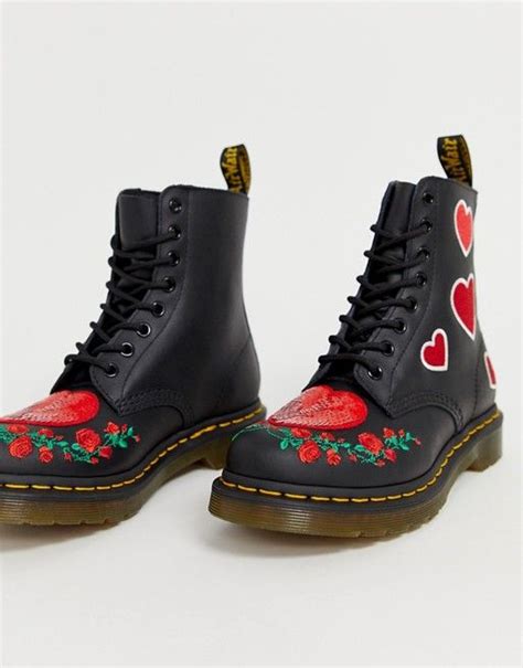 dr martens dr martens  pascal embroidered heart leather boots  black boots dr martens