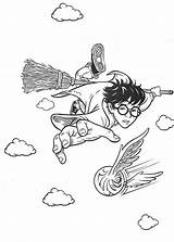 Potter Harry Snitch Coloring Quidditch Pages Catching Drawing Printable Broom Potters Flying Golden Drawings Color Hedwig Cartoon Colouring Print Brooms sketch template