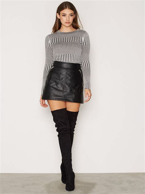 Cute Outfit A Line Leather Miniskirt And Thigh Boots Highheelbootsknee