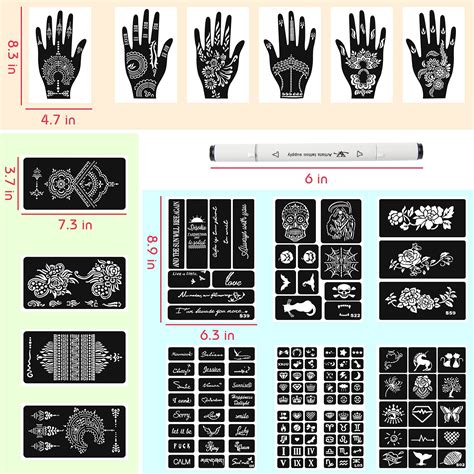 koogel  sheets temporary tattoo stencil kit  pcs temporary