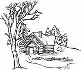 Cabin Log Pages Coloring Scenes Christmas Drawing Scene Woods Winter Patterns Burning Wood Drawings Sheets Scenery Stamps Pyrography Cabins Country sketch template