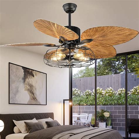 industrial cage ceiling fan  light tropical  lights remote control
