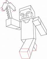 Minecraft Steve Pickaxe Drawing Easy Coloring Draw Pages Lego Read Books sketch template