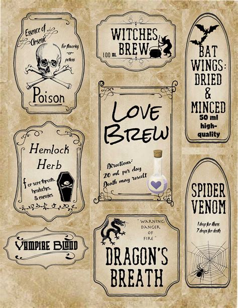 printable halloween apothecary labels  designs  blanks