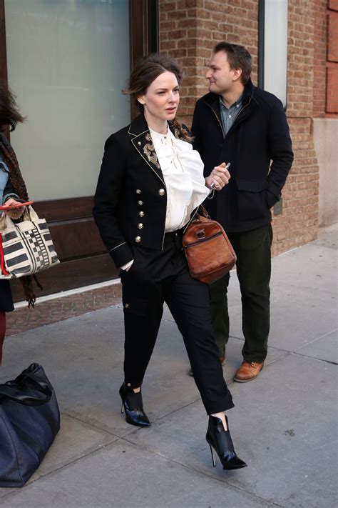 Rebecca Ferguson In A Navy Embroidered Coat New York