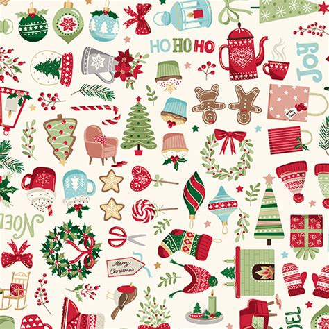 cosy christmas icons makower cotton fabric remnant house fabric