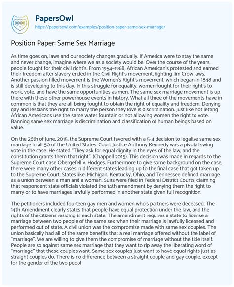 position paper same sex marriage free essay example 1816 words
