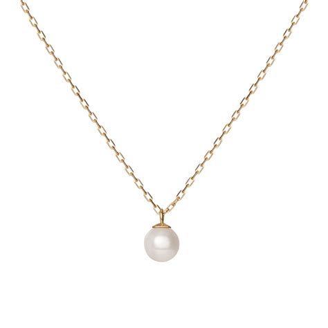 simple pearl necklace  yellow rose  white gold
