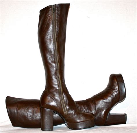 vintage  platform boots brown leather ski high etsy