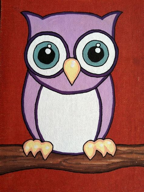 items similar  cute purple owl painting  canvas panel  etsy