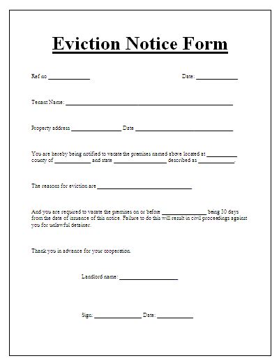 printable eviction notice form  words templates