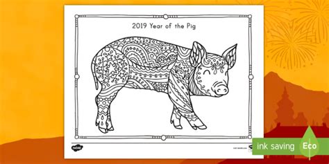 year   pig chinese  year coloring page