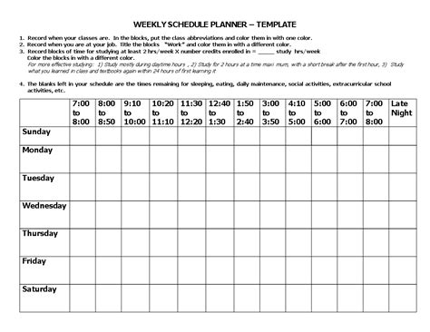 weekly schedule planner templates  allbusinesstemplatescom