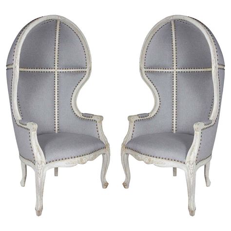 pair  gustavian style canopy chairs  elegant hooded design  stdibs hooded chairs