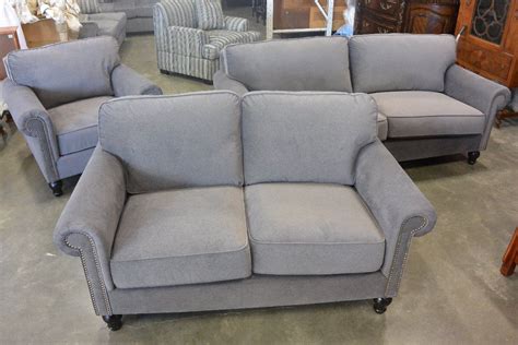 brand   piece sofa set  plush grey fabric