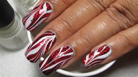 red glitter white glam bacon water marble nail art tutorial youtube