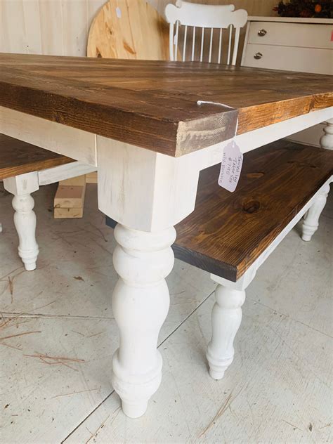 rustic farmhouse table set  chunky turned legs  breadboards