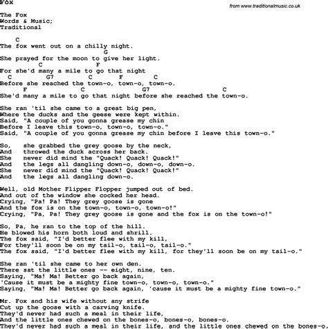 traditional song fox  chords tabs  lyrics