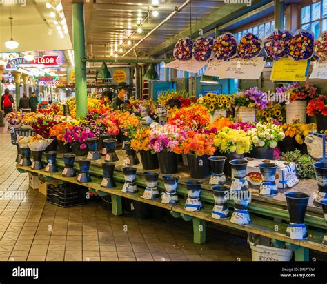 flower market stall  fresh flowers  display pike place market
