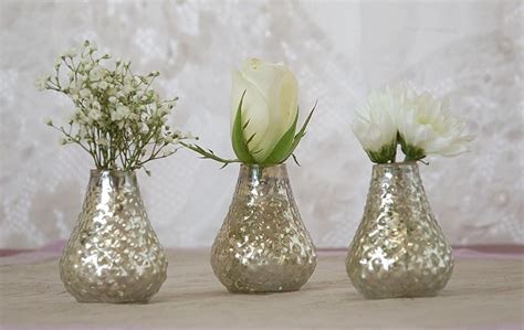 silver mercury glass bud vases