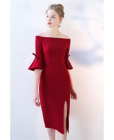 sexy off shoulder burgundy mermaid party dress with side