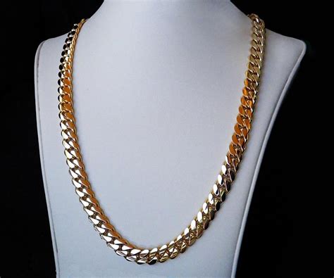 solid  gold miami mens cuban curb link chain necklace heavy  gr mm ebay