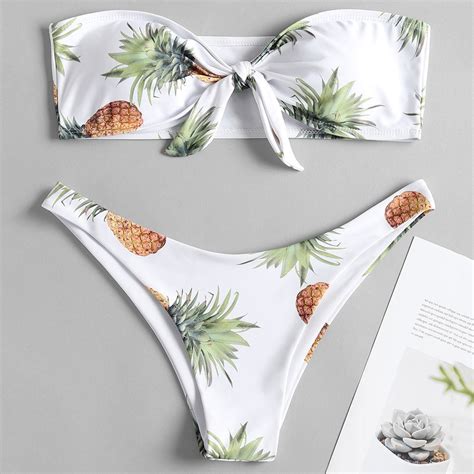 zaful pineapple knot tube bikini bikini set bandeau bikini swimsuit