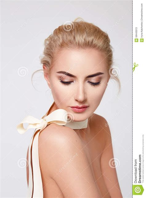 Beautiful Blond Woman Natural Makeup Nude Body Shape Stock