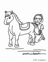 Horse Girl Coloring Riding Brushing Her Pages Print Color Hellokids Brush sketch template