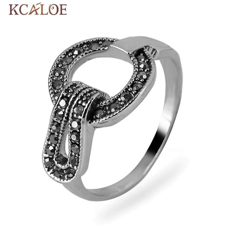 kcaloe fashion hollow  black rings  women silver color party accessories vintage