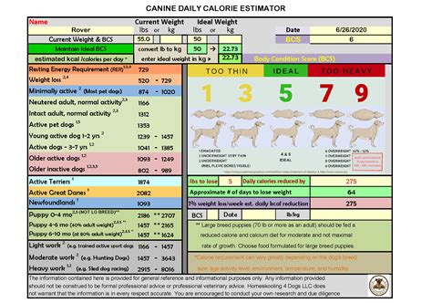 canine daily calorie esitmator homeskooling  dogs