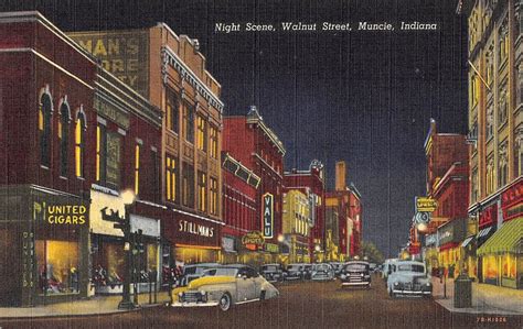 night scene walnut street muncie indiana antique postcard  ebay