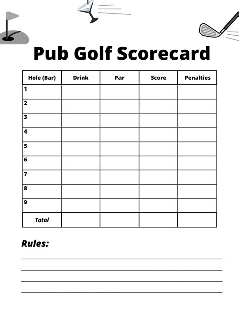 pub golf rules printable scorecards pubcrawltonight