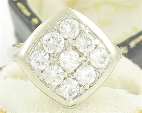vintage diamond cluster ring  ct tw mid century  white gold