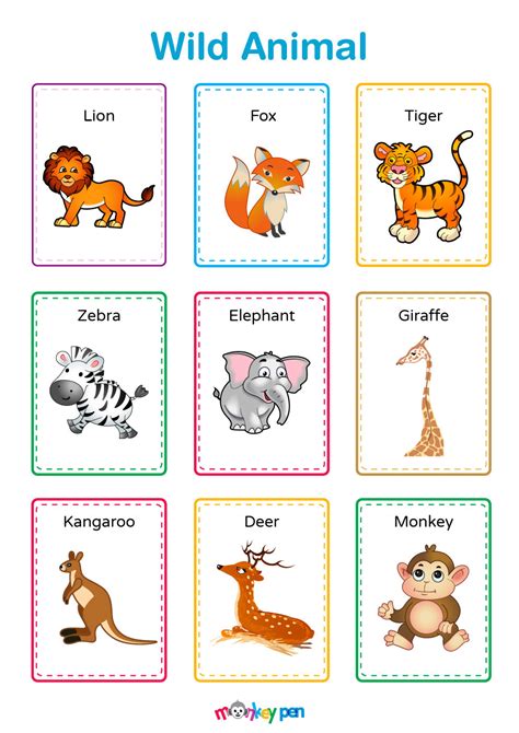 printable  size wild animals chart  printable worksheet