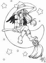 Witch Moon Halloween Coloring Cute Drawing Pages Icolor Getdrawings Choose Board sketch template