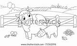 Cow Calf Cartoon Coloring Children Feeding Illustration Cute Shutterstock Search sketch template