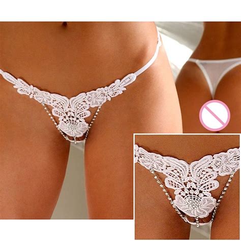 2016 new sexy mash crystal lace tranca thong underwear lingerie white