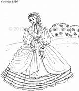 Coloring Pages Adult Ladies Embroidery Crinoline Lady Vintage Da Books sketch template