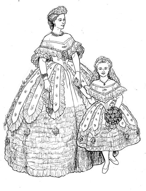 victorian coloring pages  womens dress coloring pages