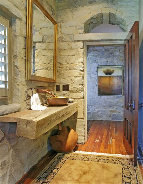 guest bathroom  antique wood beam counter bathroom