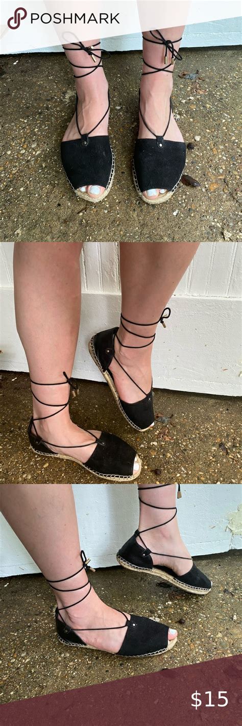 Black Lace Up Espadrille Flats In Faux Suede In 2020 Lace Up