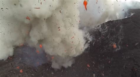 phantom drone captures  incredible footage   erupting volcano