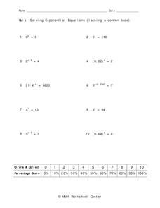solving exponential equations worksheet   grade lesson planet
