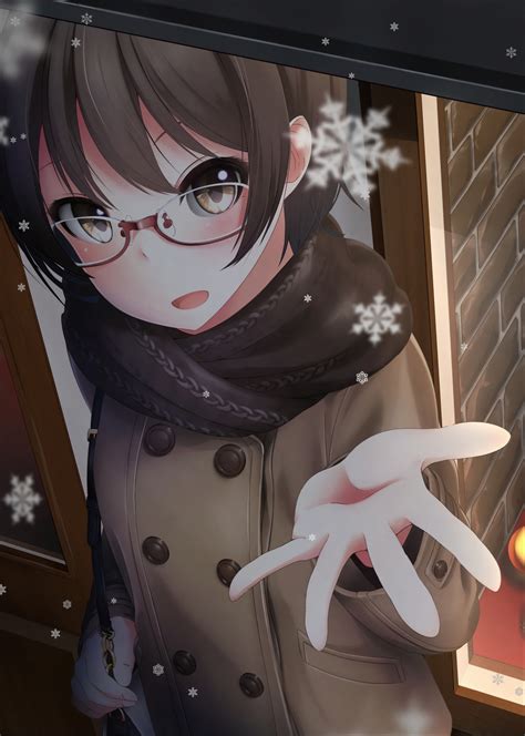 short hair brunette anime anime girls glasses meganekko snow