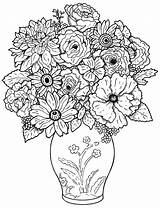 Bouquet Coloring Flowers Difficult Vase Pages Adult Vegetation sketch template
