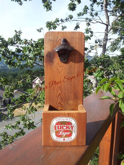 lucky lager wall mounted bottle opener      beer label wall mounted bottle