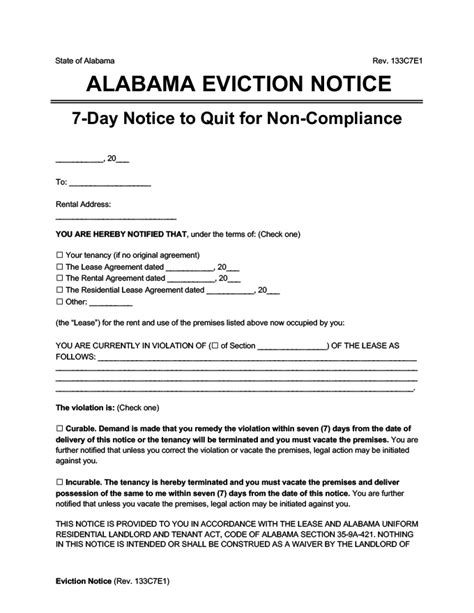 alabama eviction notice forms  word downloads